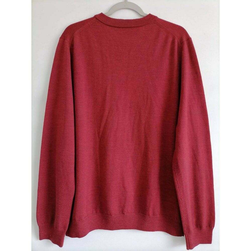 Nordstrom Mens Pullover Sweater Red V Neck Merino Wool Long Sleeve Tight Knit XL - Picture 2 of 5